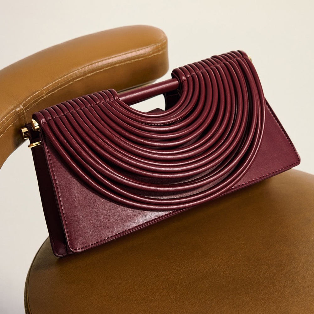Commense Curved Striped Handle PU Leather Bag
